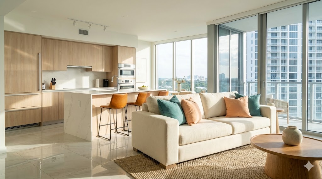 High-rise condo towers under blue sky