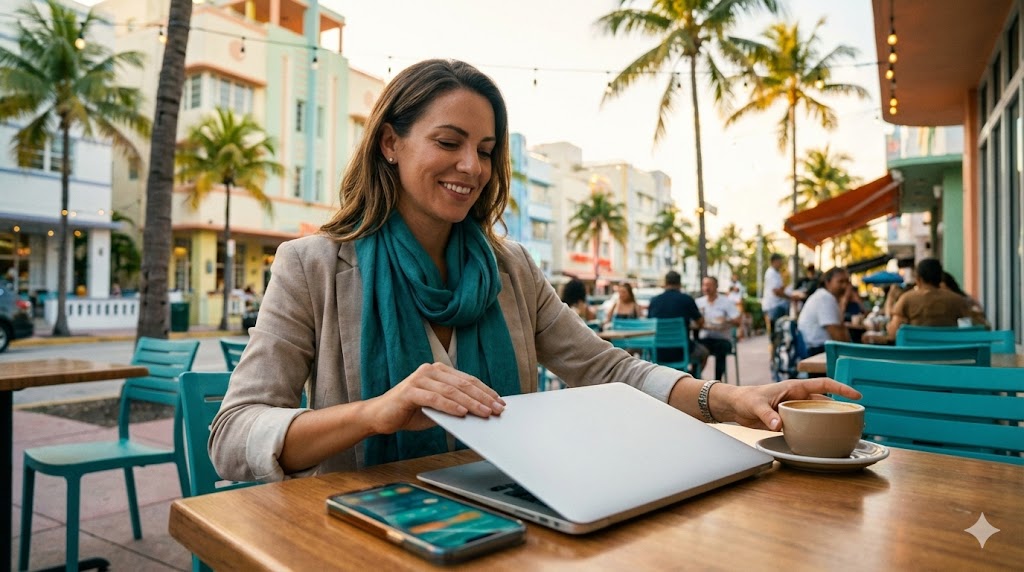 WYN agent working on Ocean Drive, Miami